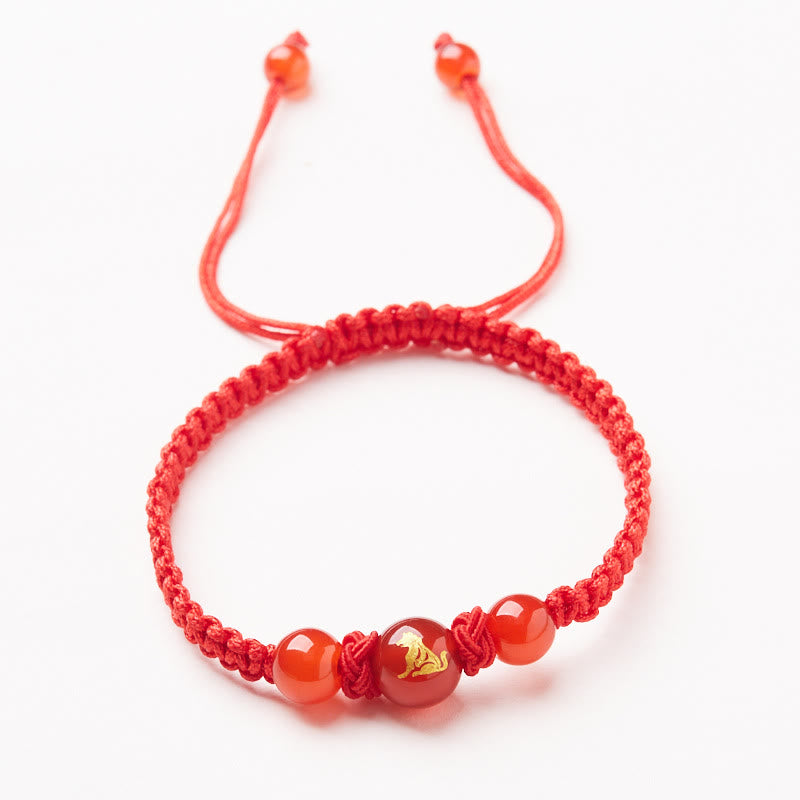 Buddha Stones Natural Red Agate Chinese Zodiac Red String Braided Protection Luck Bracelet Bracelet BS Red Agate Chinese Zodiac-Dog