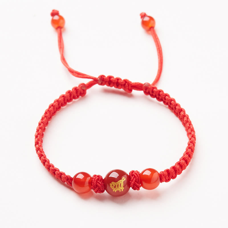 Buddha Stones Natural Red Agate Chinese Zodiac Red String Braided Protection Luck Bracelet Bracelet BS Red Agate Chinese Zodiac-Pig