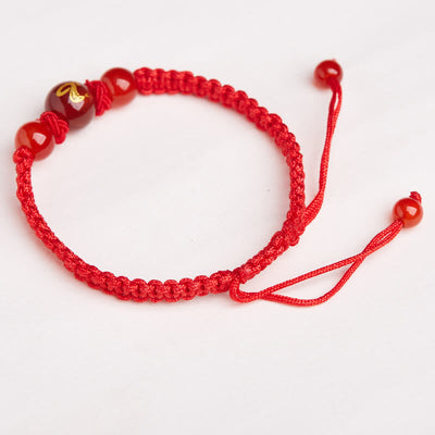 Buddha Stones Natural Red Agate Chinese Zodiac Red String Braided Protection Luck Bracelet Bracelet BS 3
