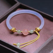 Foviel Natural White Agate Lotus Hetian Jade Beads Positive Bracelet Bangle