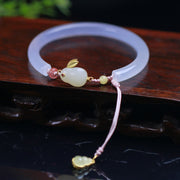 Foviel Natural White Agate Hetian Jade Rabbit Positive Bracelet Bangle