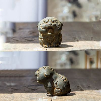 Foviel Mini Statue de tigre mignon en résine coulée pour décoration intérieure contre la rouille et la poudre de fer