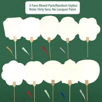 Buddha Stones DIY Chinese Lacquer Fan Blank Painting Handheld Fan Fan BS 5 Fans Mixed Pack(Random Styles-Only fans)