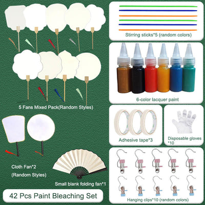 Buddha Stones DIY Chinese Lacquer Fan Blank Painting Handheld Fan Fan BS 42 Pcs Paint Bleaching Set