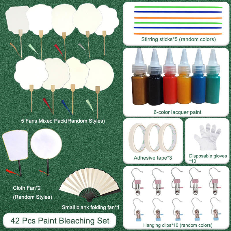 Buddha Stones DIY Chinese Lacquer Fan Blank Painting Handheld Fan Fan BS 42 Pcs Paint Bleaching Set