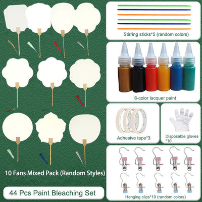 Buddha Stones DIY Chinese Lacquer Fan Blank Painting Handheld Fan Fan BS 44 Pcs Paint Bleaching Set
