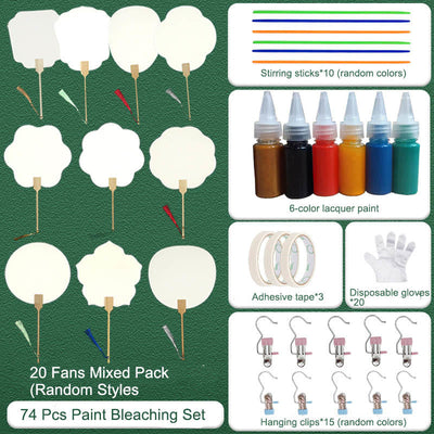 Buddha Stones DIY Chinese Lacquer Fan Blank Painting Handheld Fan Fan BS 74 Pcs Paint Bleaching Set