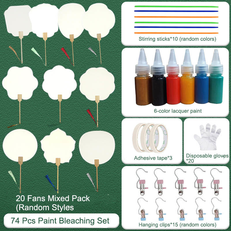 Buddha Stones DIY Chinese Lacquer Fan Blank Painting Handheld Fan Fan BS 74 Pcs Paint Bleaching Set