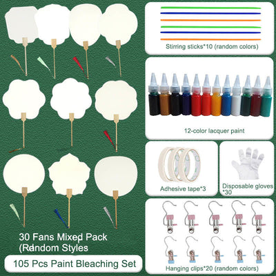 Buddha Stones DIY Chinese Lacquer Fan Blank Painting Handheld Fan Fan BS 105 Pcs Paint Bleaching Set