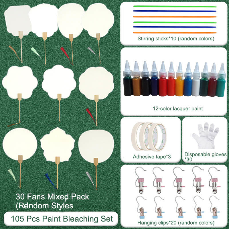 Buddha Stones DIY Chinese Lacquer Fan Blank Painting Handheld Fan Fan BS 105 Pcs Paint Bleaching Set