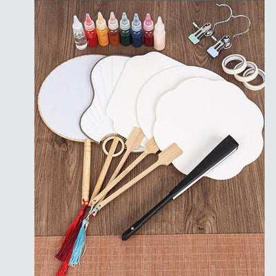 Buddha Stones DIY Chinese Lacquer Fan Blank Painting Handheld Fan Fan BS 11