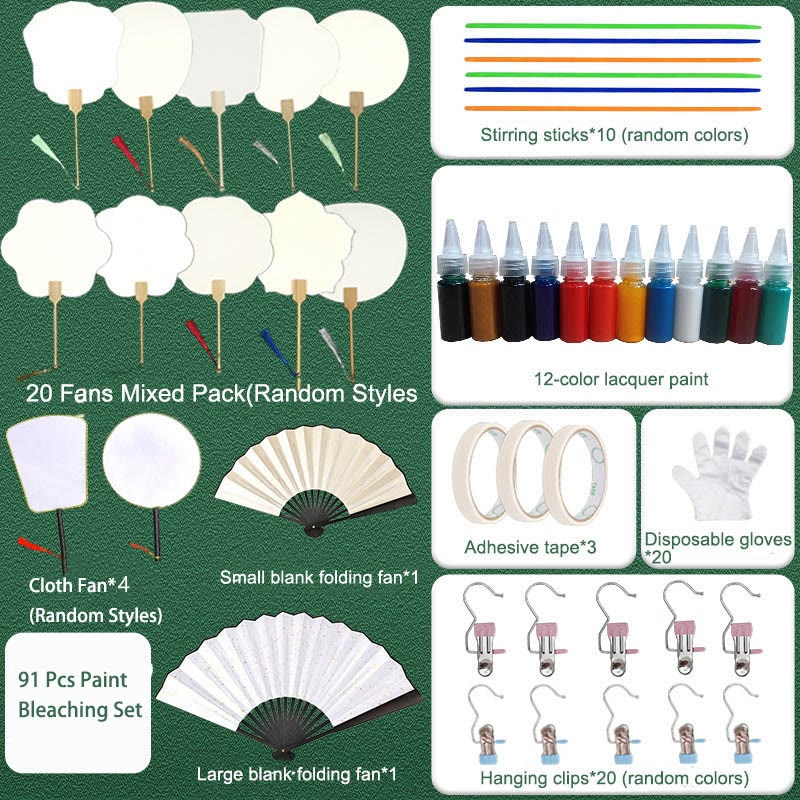 Buddha Stones DIY Chinese Lacquer Fan Blank Painting Handheld Fan Fan BS 91 Pcs Paint Bleaching Set