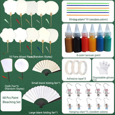 Buddha Stones DIY Chinese Lacquer Fan Blank Painting Handheld Fan Fan BS 60 Pcs Paint Bleaching Set