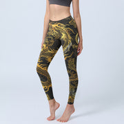 Foviel Golden Dragon Print Gym Leggings Women's Yoga Pants