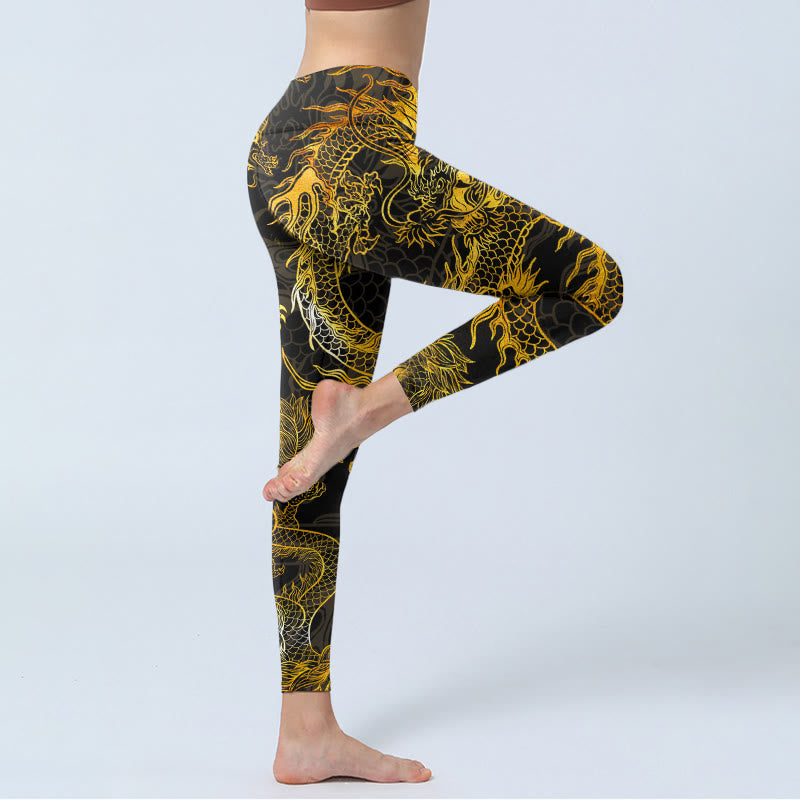 Buddha Stones Golden Dragon Print Gym Leggings Women's Yoga Pants - image 4