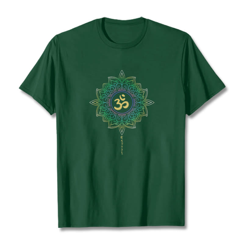 Foviel OM Gelb Grün Gradient Lotus Baumwolle Tee T-Shirt