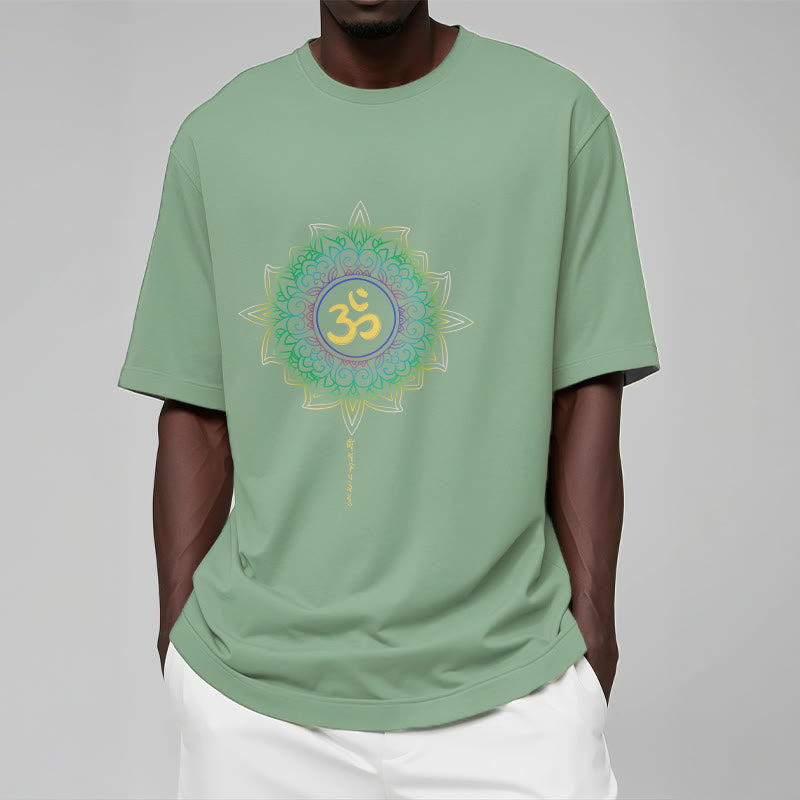 Foviel OM Yellow Green Gradient Lotus Cotton Tee T-shirt
