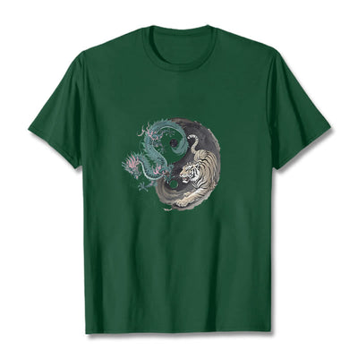 Foviel Tiger Dragon Yin Yang Cotton Tee T-shirt