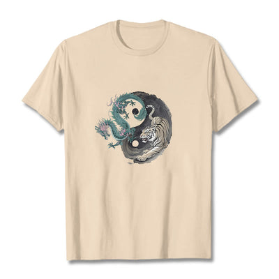 Foviel Tiger Dragon Yin Yang Cotton Tee T-shirt