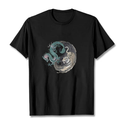 Foviel Tiger Dragon Yin Yang Cotton Tee T-shirt