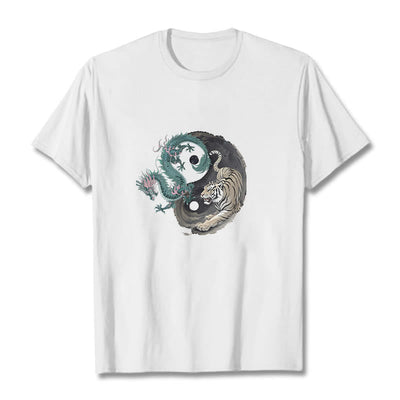 Foviel Tiger Dragon Yin Yang Cotton Tee T-shirt