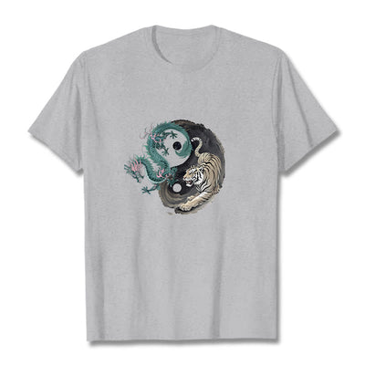 Foviel Tiger Dragon Yin Yang Cotton Tee T-shirt