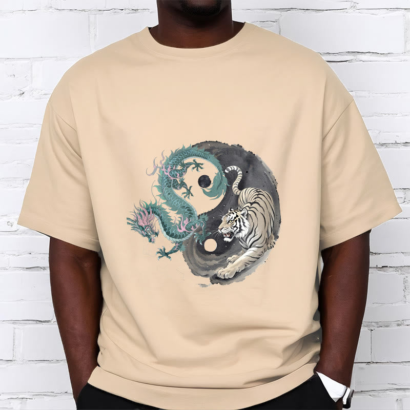 Foviel Tiger Dragon Yin Yang Cotton Tee T-shirt