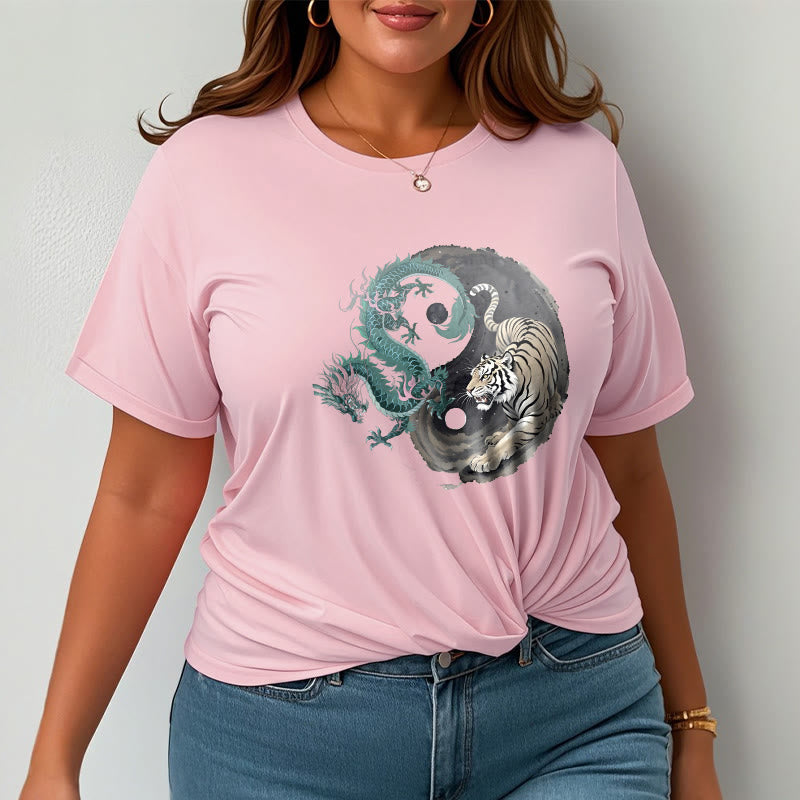 Foviel Tiger Dragon Yin Yang Cotton Tee T-shirt