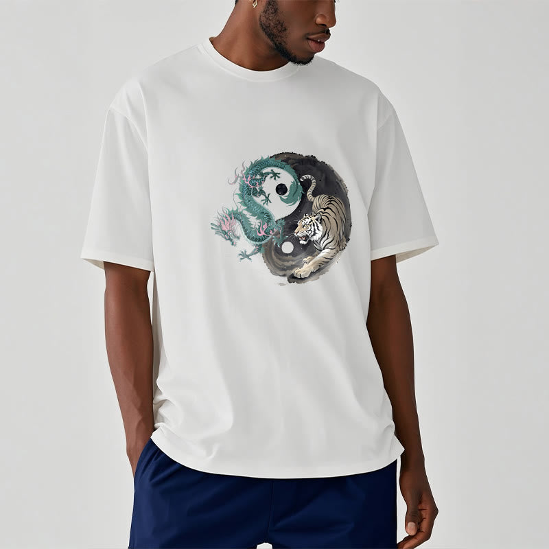 Foviel Tiger Dragon Yin Yang Cotton Tee T-shirt