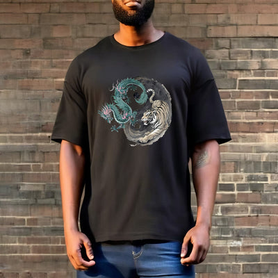 Foviel Tiger Dragon Yin Yang Cotton Tee T-shirt