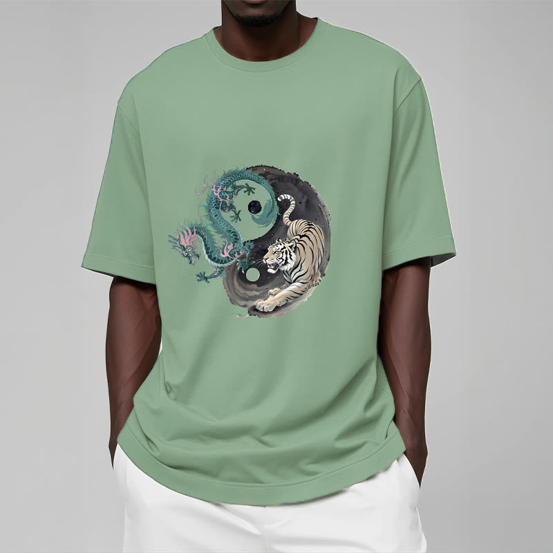 Foviel Tiger Dragon Yin Yang Cotton Tee T-shirt
