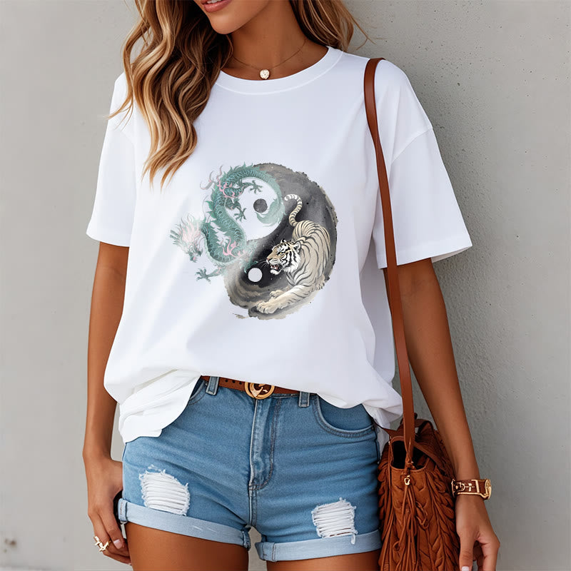 Foviel Tiger Dragon Yin Yang Cotton Tee T-shirt