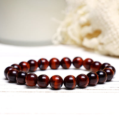 Buddha Stone Various Tiger Eye Confidence Bracelet Bracelet BS Red Tiger Eye(Wrist Circumference: 14-16cm) 8mm