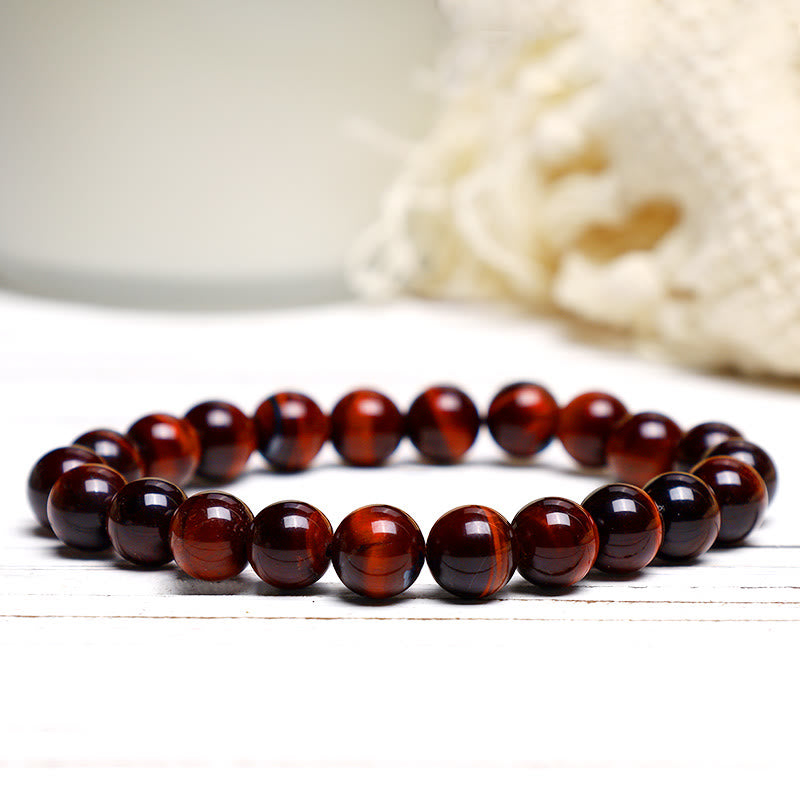Buddha Stone Various Tiger Eye Confidence Bracelet Bracelet BS Red Tiger Eye(Wrist Circumference: 14-16cm) 8mm