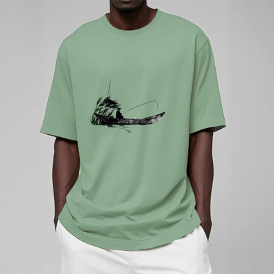 T-shirt en coton à motif herbe pour la pêche en bateau Foviel