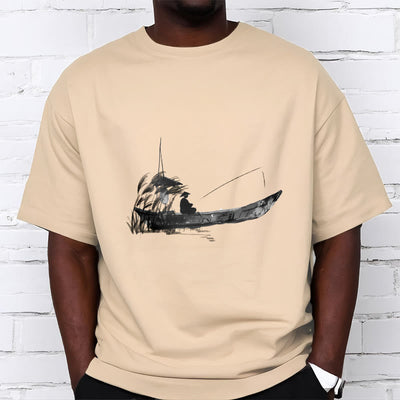 T-shirt en coton à motif herbe pour la pêche en bateau Foviel