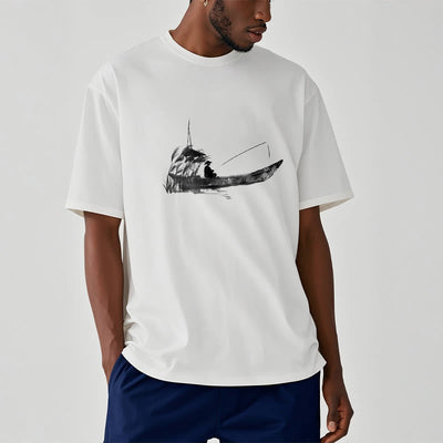 T-shirt en coton à motif herbe pour la pêche en bateau Foviel