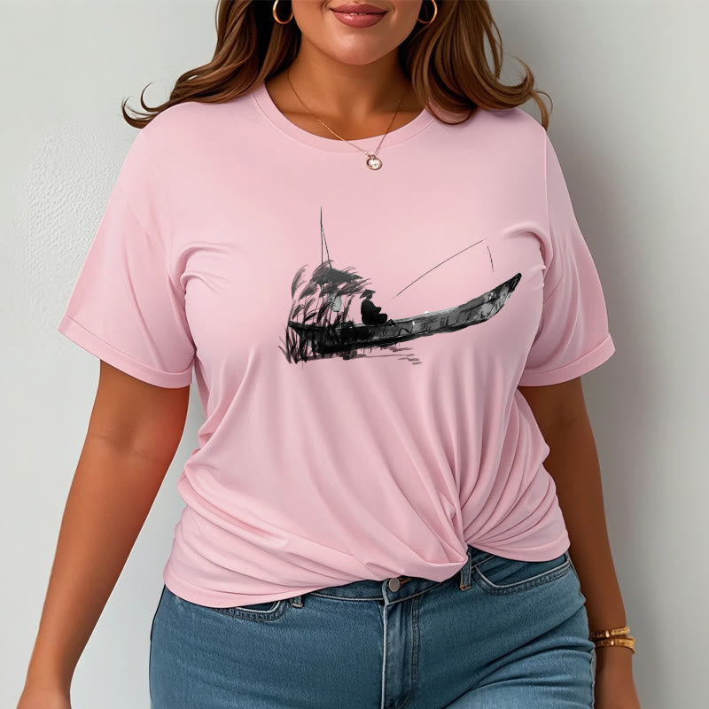 T-shirt en coton à motif herbe pour la pêche en bateau Foviel