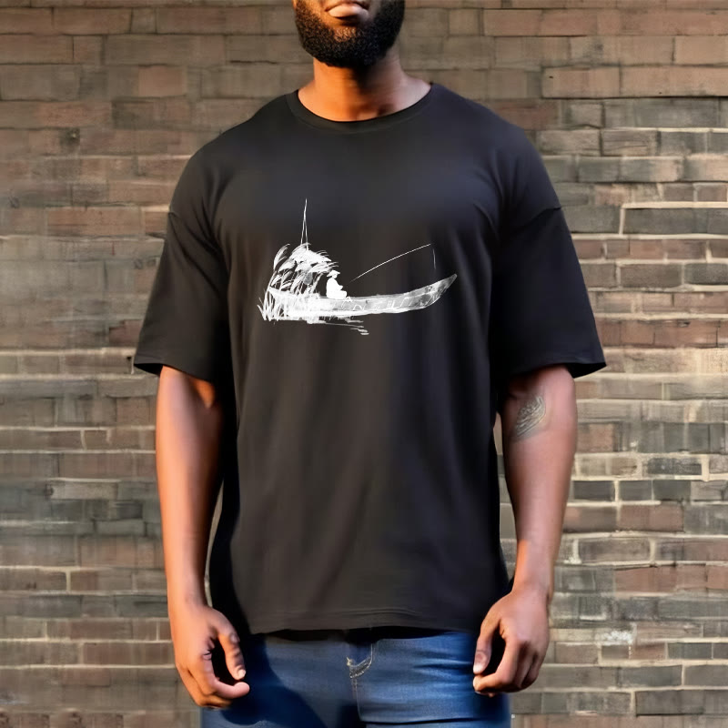 T-shirt en coton à motif herbe pour la pêche en bateau Foviel