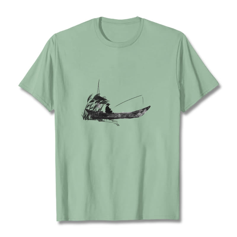 T-shirt en coton à motif herbe pour la pêche en bateau Foviel