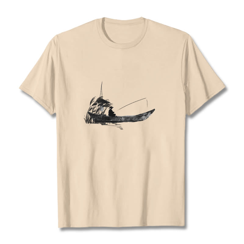 T-shirt en coton à motif herbe pour la pêche en bateau Foviel