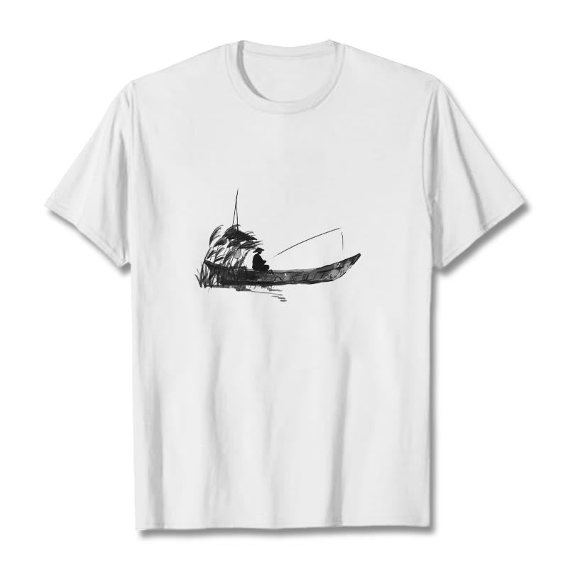 T-shirt en coton à motif herbe pour la pêche en bateau Foviel
