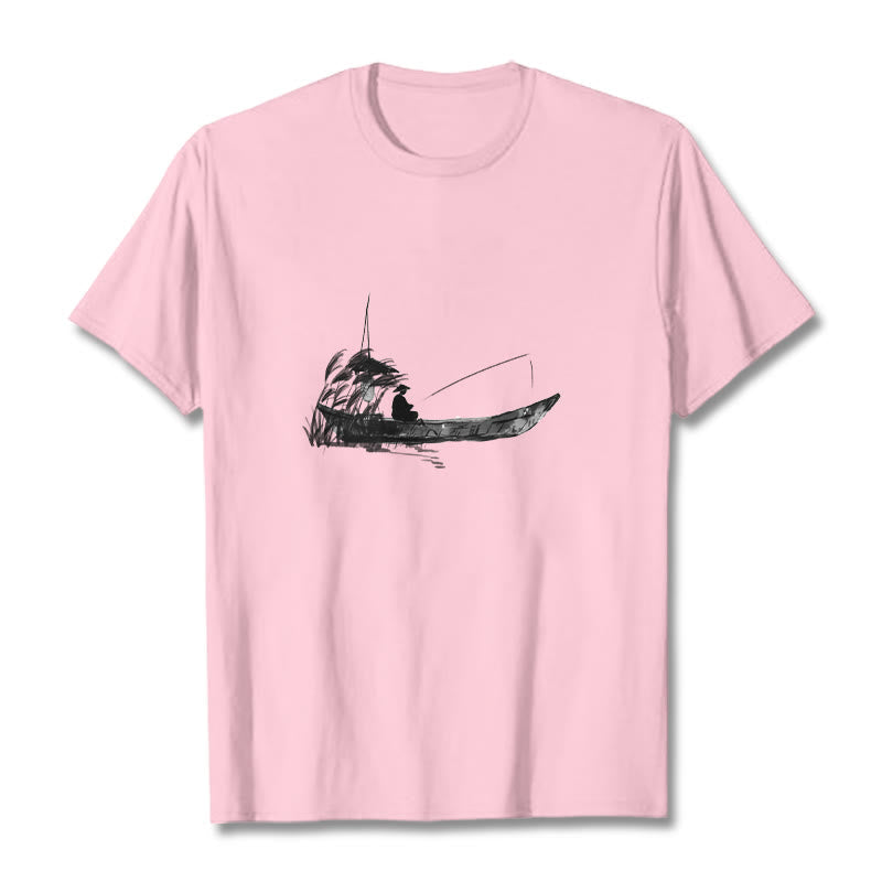 T-shirt en coton à motif herbe pour la pêche en bateau Foviel