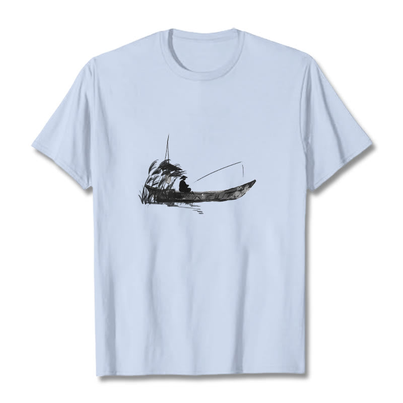 T-shirt en coton à motif herbe pour la pêche en bateau Foviel