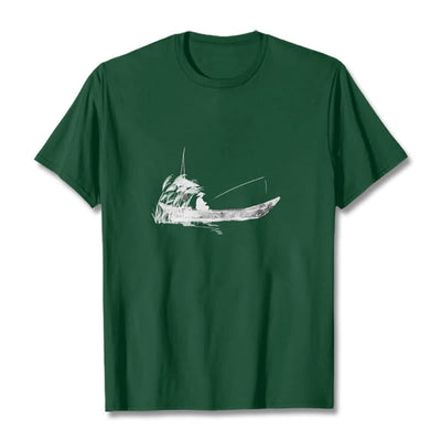 T-shirt en coton à motif herbe pour la pêche en bateau Foviel