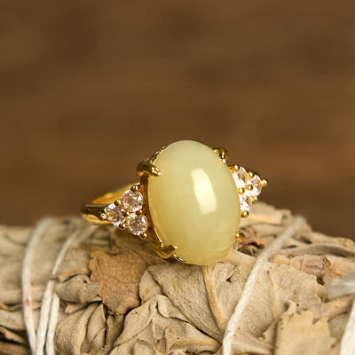 Foviel Hetian Jade Egg Alloy Ring