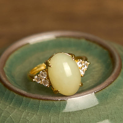 Foviel Hetian Jade Egg Alloy Ring