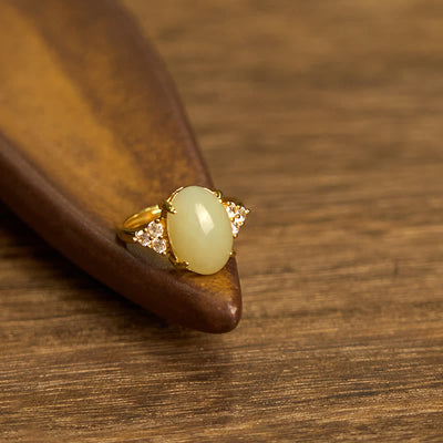 Foviel Hetian Jade Egg Alloy Ring