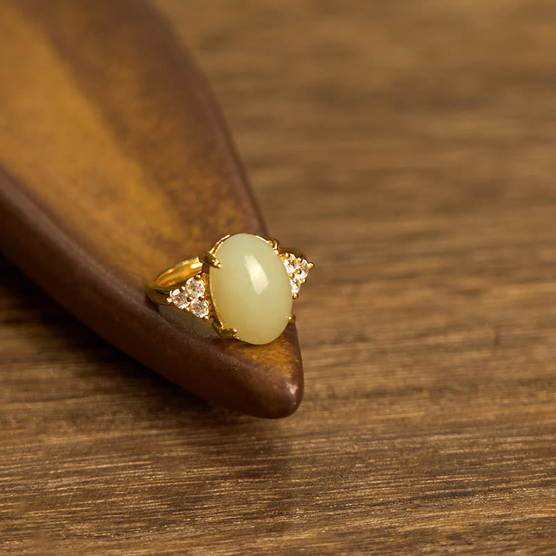 Foviel Hetian Jade Egg Alloy Ring