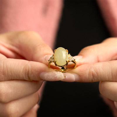 Foviel Hetian Jade Egg Alloy Ring